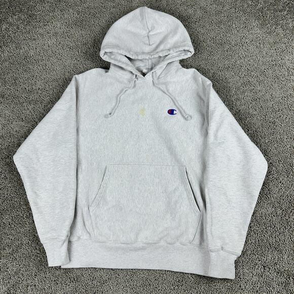 Champion Reverse Weave Hoodie Mens Medium Gray Pullover Sweatshirt Logo Fleece - Picture 1 of 9